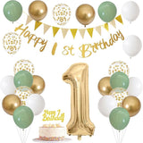 1st Birthday Decorations for Boys Girls Sage Green White Gold