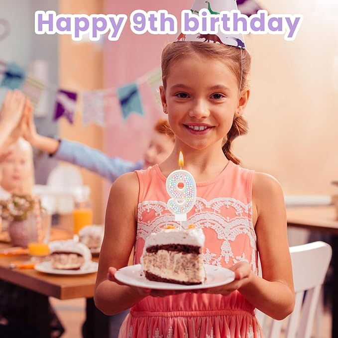 MTLEE Number 9 Birthday Candle with 12 Pcs Spiral Candles for Girls Ma