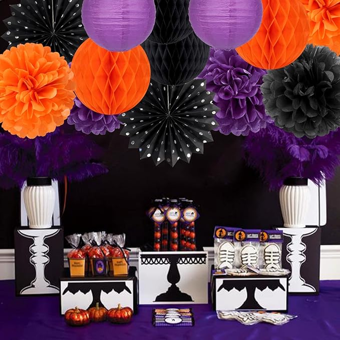 Black Orange Purple Halloween Party Decorations 14pcs Kits Paper