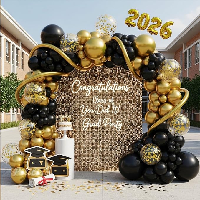 Black and Gold Balloon Arch Kit 114 Pcs Black and Gold Balloons