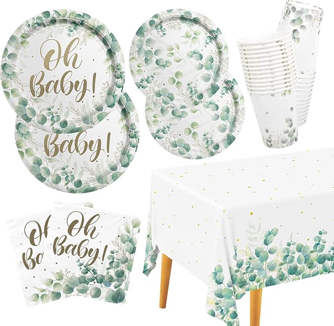 Sage Greenery Baby Shower Party Supplies Disposable Paper Plates