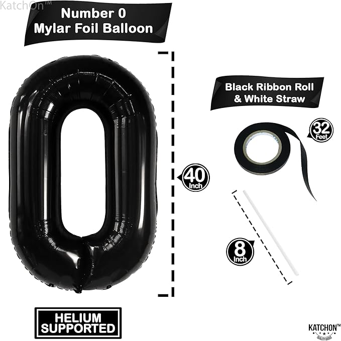 Large, Black 0 Balloon Number - 40 Inch | Foil Number Balloons for