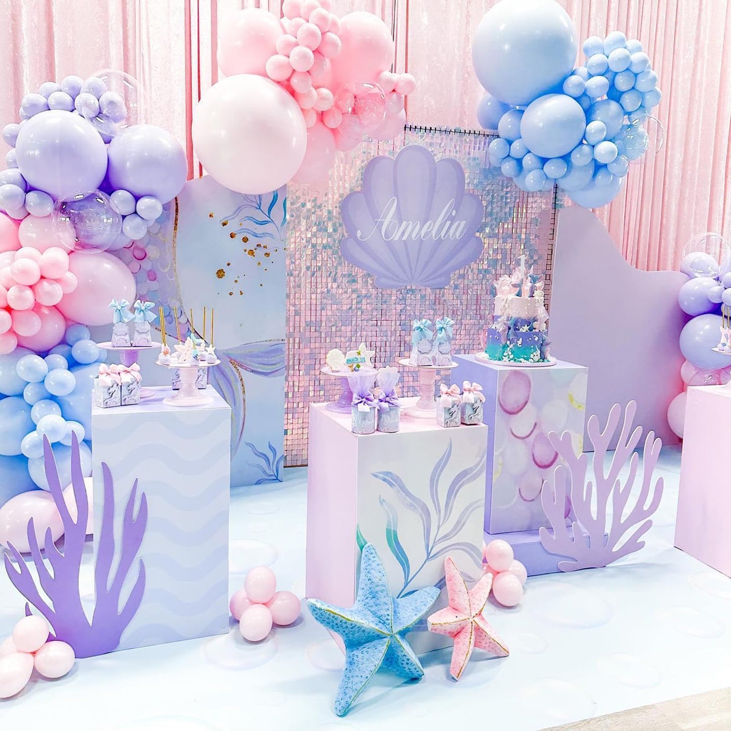 Pink Blue Balloon Arch Kit with Macaron Purple, Blue & Purple Party