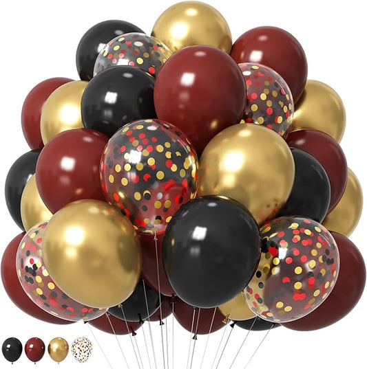 HILAVO Black Burgundy Gold Balloons 12 Inch Burgundy Maroon Red Black