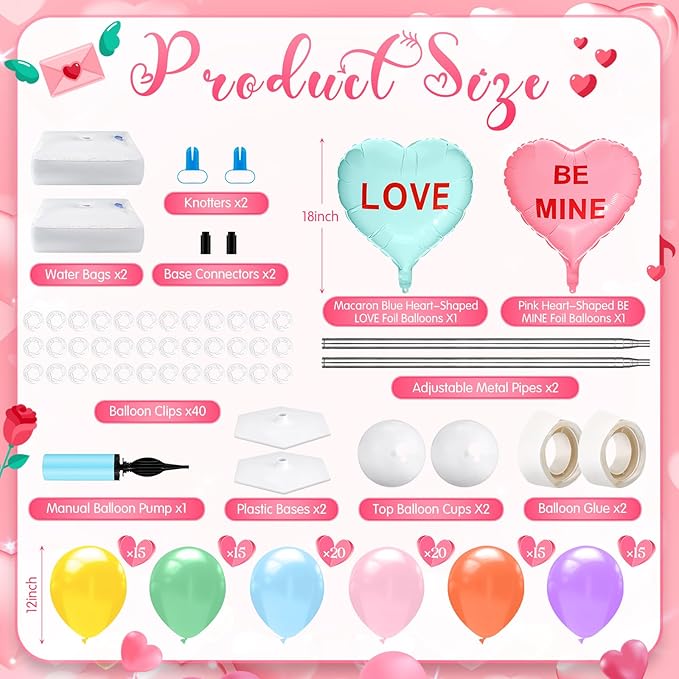 2 Set Valentines Day Balloon Column Stand Kit with 2 Candy Pastel