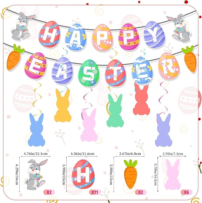 8PCS Easter Decorations Set Includes Happy Easter Banner Hanging