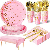 Nkaiso 141 Pieces Pink and Gold Party Supplies, Disposable Party