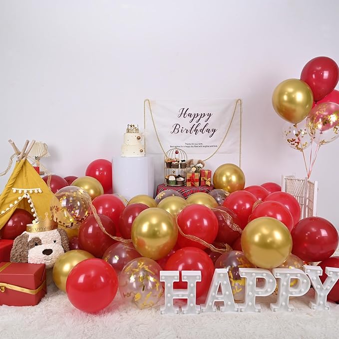 Red and Gold Balloon, 60 Pack 12 Inch Different Shades Red Party