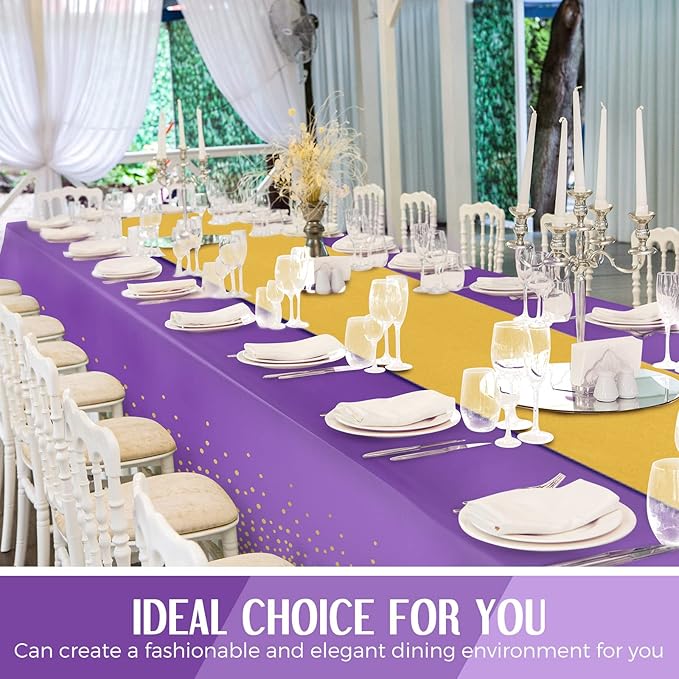Breling 24 Pack Purple and Gold Disposable Plastic Tablecloths and