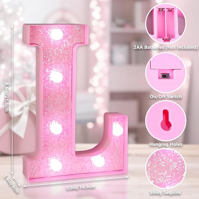 Pink Light Up Letters, LED Marquee Letters for Table, Small Glitter #2