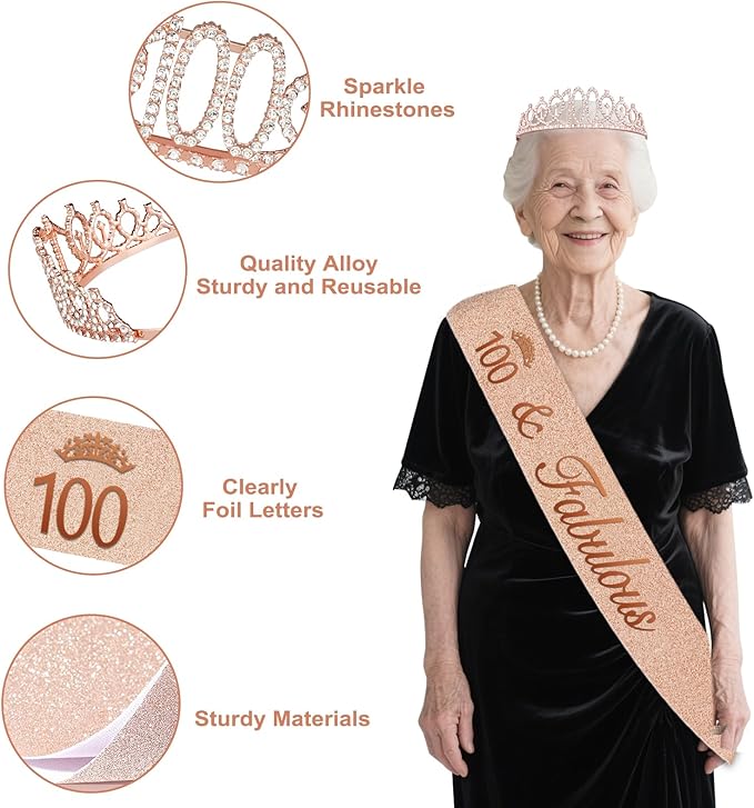 100th Birthday Decorations for Women 49pcs Black Rose Gold Black