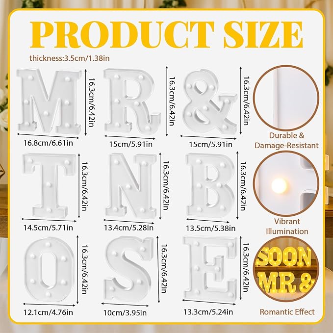 14 Pcs Soon to Be Mr and Mrs Light Sign Wedding Party Decoration LED