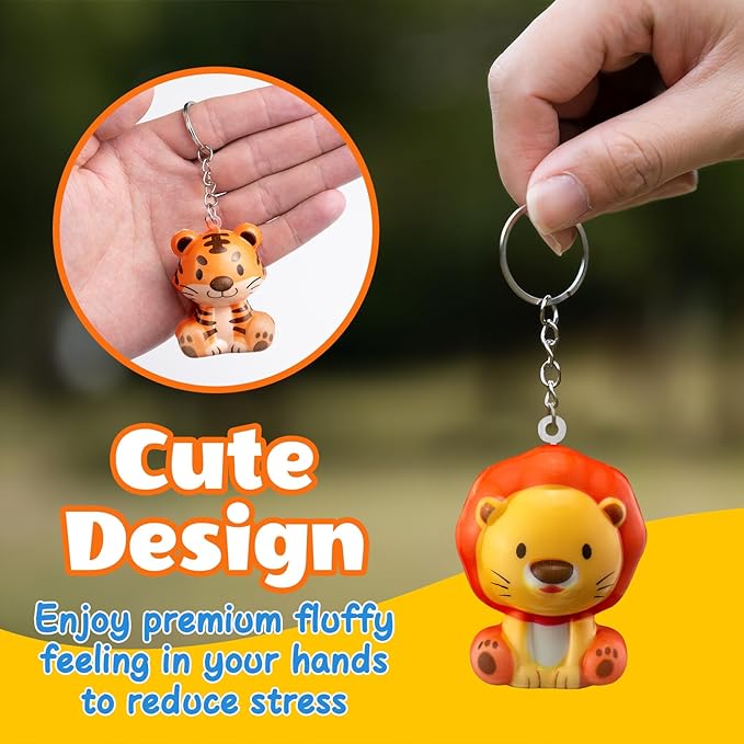 Party Favors for Kids 24PCS Safari Animal Cute Squishy Keychains