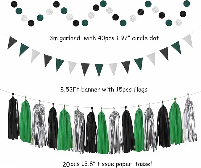 Black Green Silver Football Party Decorations 33pcs Banner Soccer