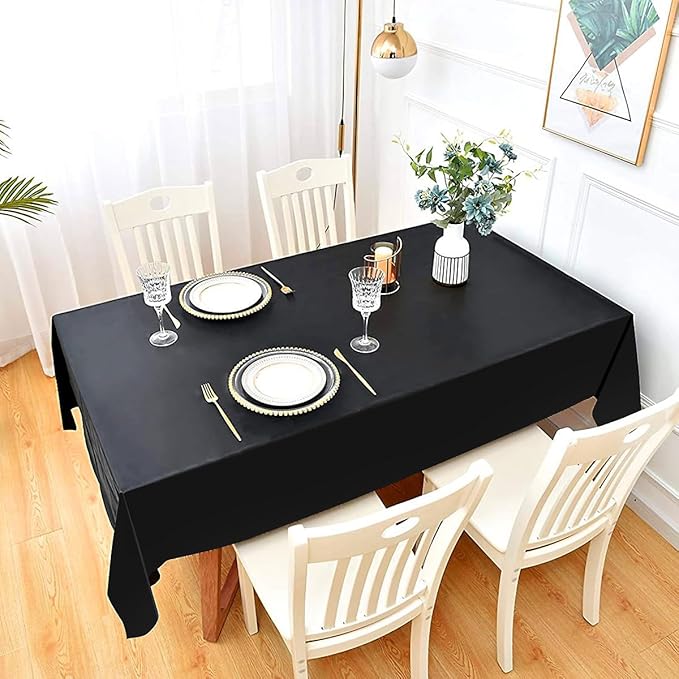 2 Packaging Black Plastic Tablecloth, 54 inch x108 inch Rectangular