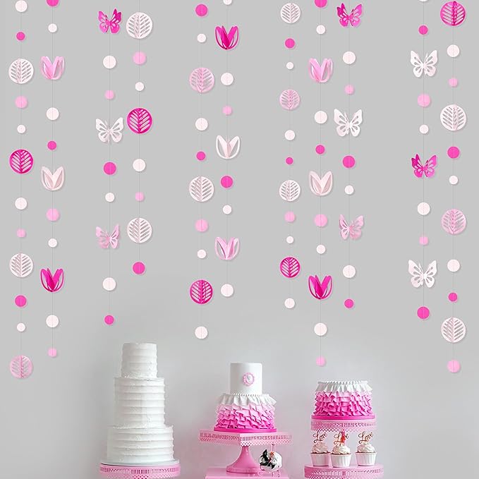 Spring Party Decorations Hot Pink White 3D Butterfly Tulip Flower