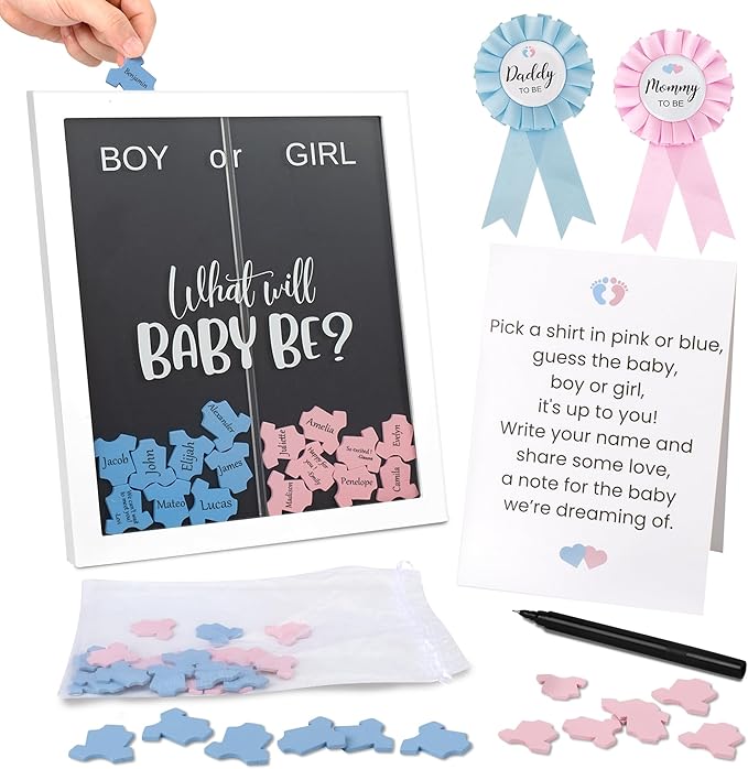 Gender Reveal Voting Board Game Wooden Frame Keepsake Baby Reveal