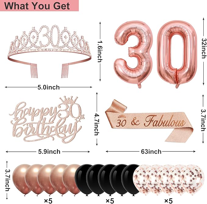 30th Birthday Decorations for Women 32PCS 30th Birthday Party