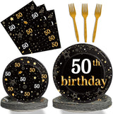 96 Pcs 50th Birthday Party Supplies Paper Plates Napkins Golden