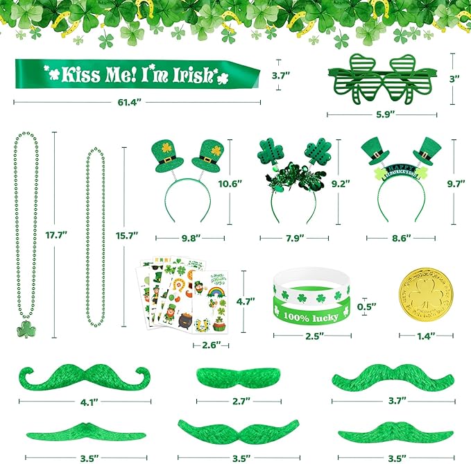 180Pcs St Patrick's Day Accessories Party Favor Set Tattoo Stickers