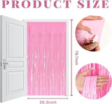 2 Pack Foil Curtain Pink Backdrop Streamers Metallic Tinsel Fringe