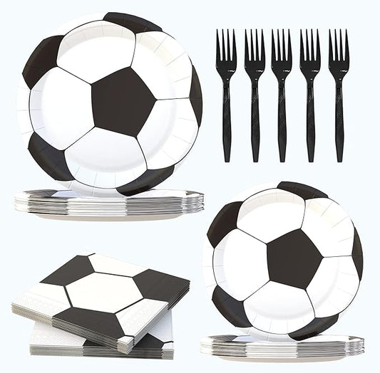 120 Pcs Soccer Party Supplies Bundle Paper Plates Napkins Forks