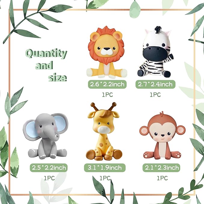 Jungle Safari Animal Cake Topper with Lion Giraffe Monkey Elephant