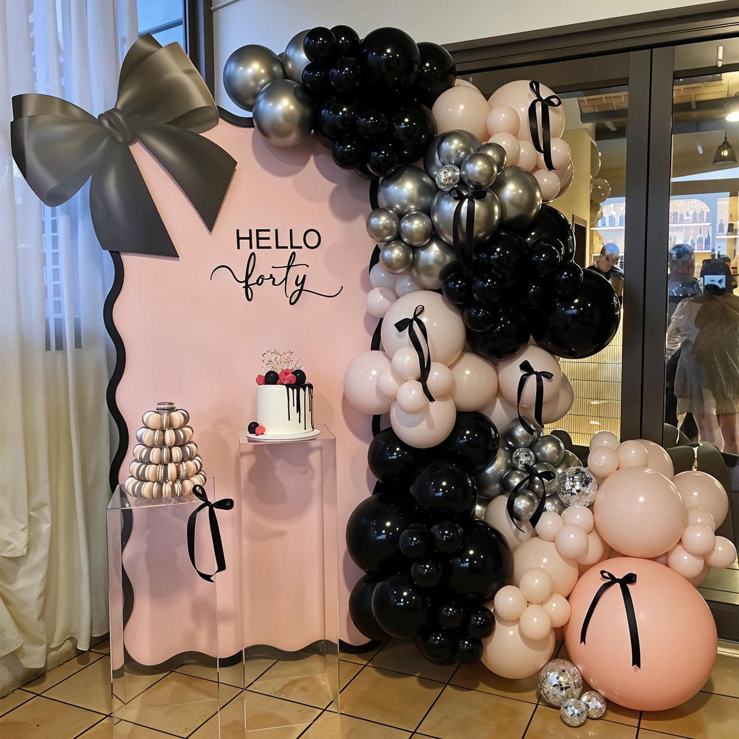HILAVO Pink and Black Balloons Arch Kit Bow Balloon Garland Coquette