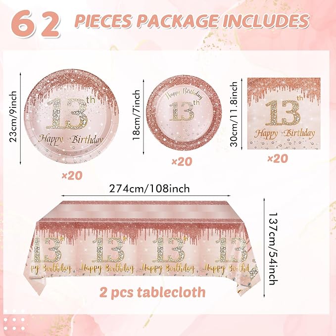 13th Birthday Party Decorations for Girls Rose Gold Birthday