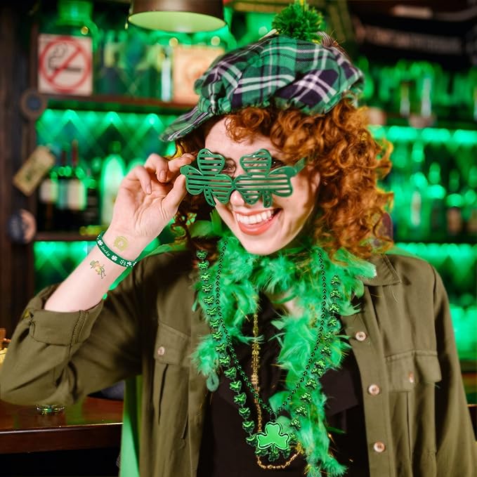 96Pcs St Patricks Day Party Favors Set Shamrock Glasses Necklaces