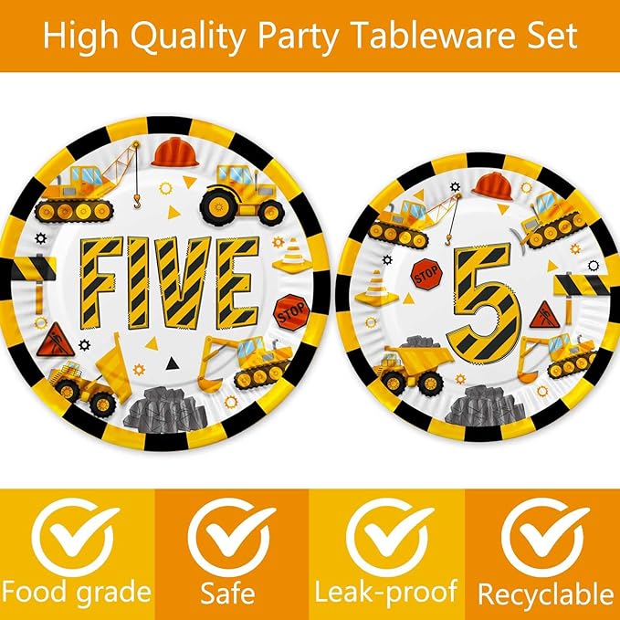345 Pcs Construction 5th Birthday Party Supplies Dump Truck Five