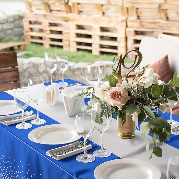 3Pcs Blue and Silver Tablecloth Party Decorations,Plastic Royal Blue