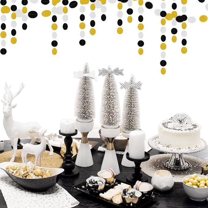 Silver Black Gold Party Decorations - 52Ft Paper Streamers Garland