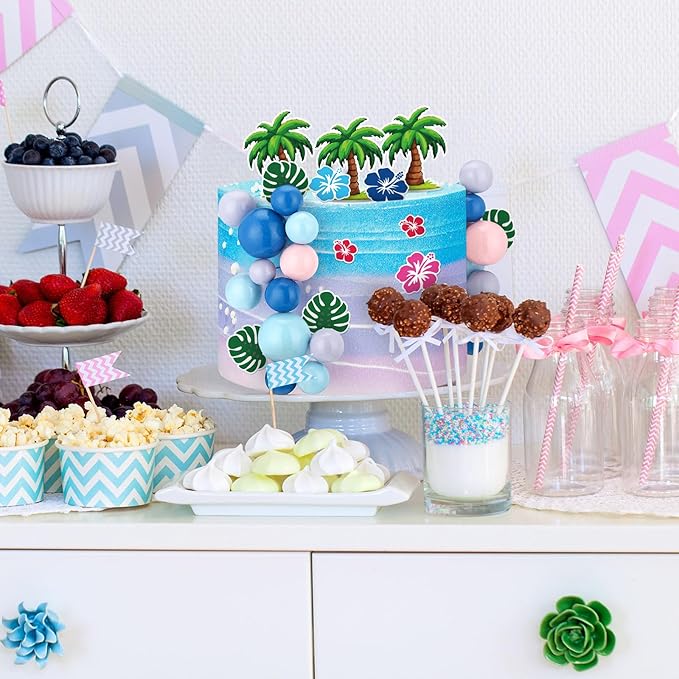 Leinuosen 72 Pcs Cartoon Cake Topper Hawaiian Birthday Cake