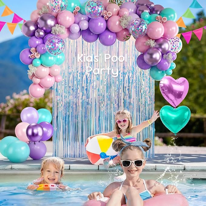 157Pcs Mermaid Balloons Garland Arch Kit with Fringe Curtain for