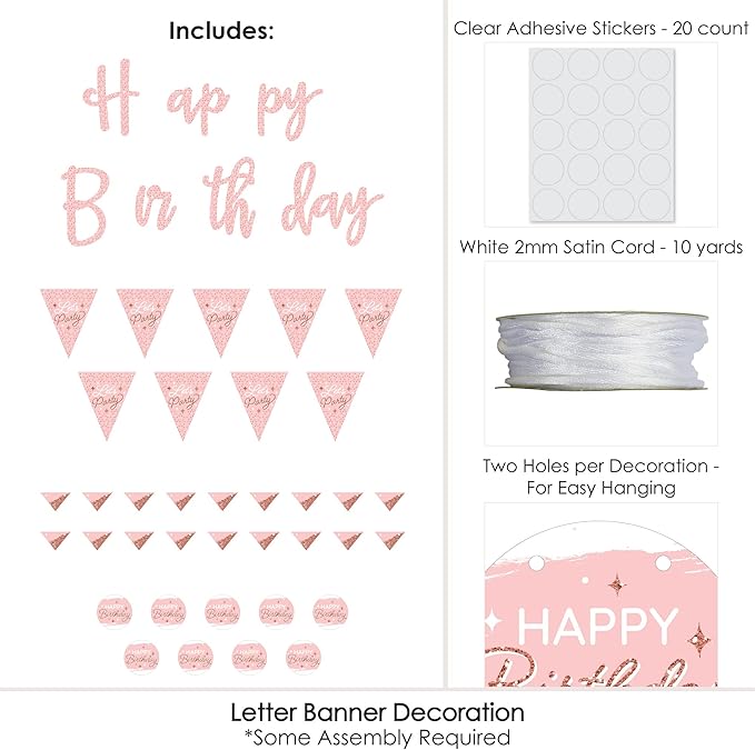 Big Dot of Happiness Pink Rose Gold Birthday Happy Birthday