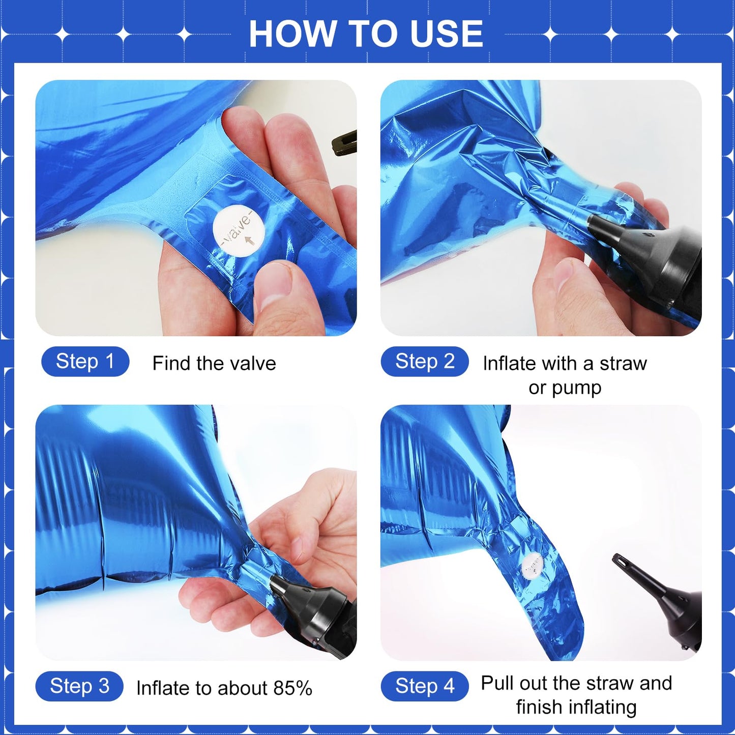 Blue Square Foil Balloons 25 Pcs Metallic Blue Balloons Wall Backdrop
