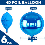 Metallic Blue Round Foil Balloons, 22" Large 4D Sphere Mylar Balloons