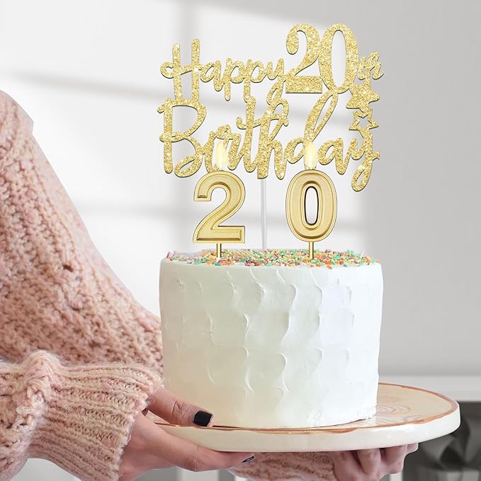 20th Birthday Decorations for Women Gold with 20th Birthday Tiara