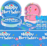 81Pcs Tropical Hawaiian Party Cutlery Set Blue and Pink Party Plates