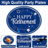Happy Retirement Party Oval Paper Plates 11inch Blue Silver