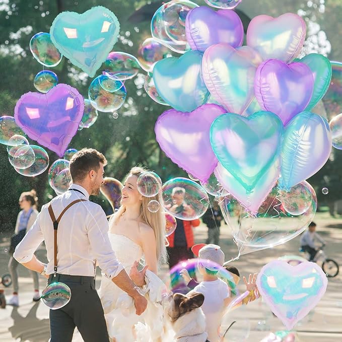 Iridescent Heart Balloons, 12Pcs 18Inch Transparent Crystal Heart
