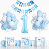 First Birthday Decorations for Boy, 40 Inch Blue Number 1 Balloons,