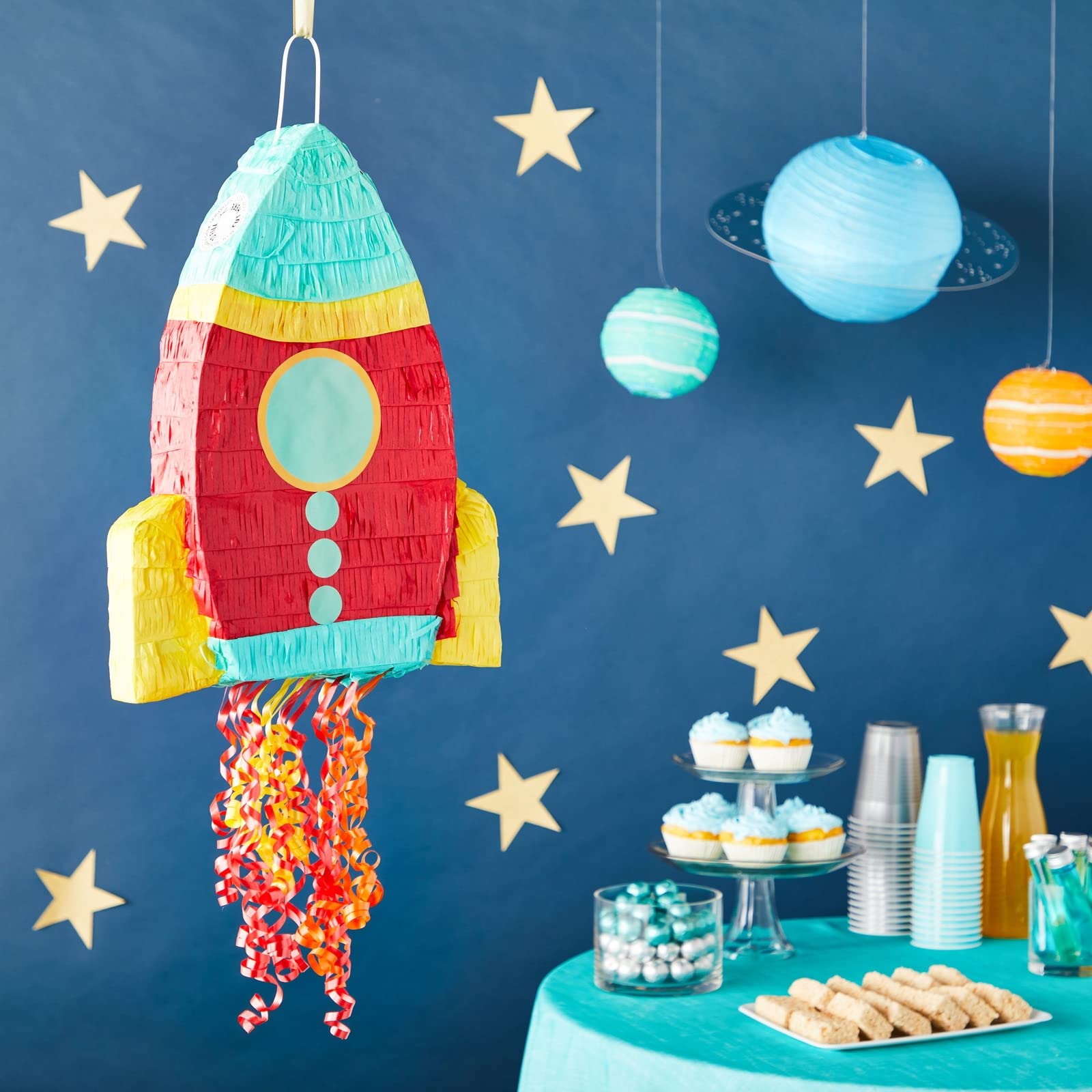Rocket Ship Pull String Pinata for Space Birthday