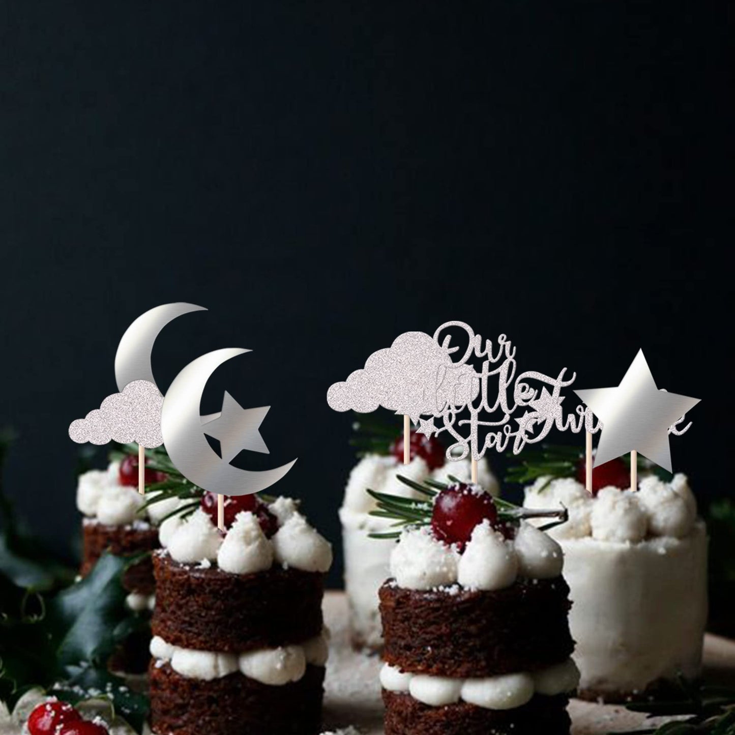 24 Pack Little Star Cupcake Toppers Glitter Moon Cloud Cupcake Picks