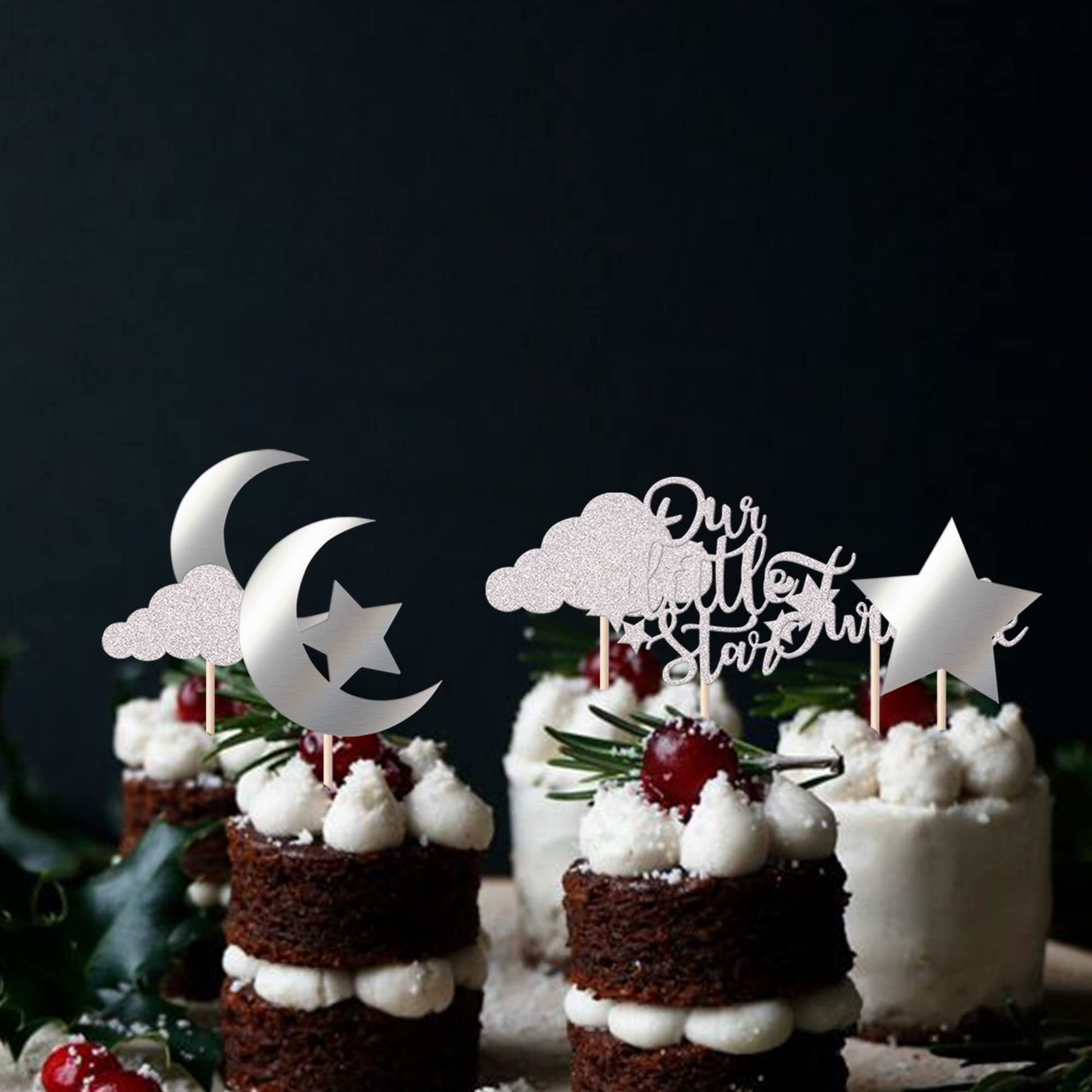 24 Pack Little Star Cupcake Toppers Glitter Moon Cloud Cupcake Picks