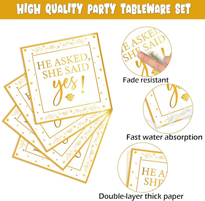 100Pcs Happy Engagement Party Decorations Engaged Tableware Set She