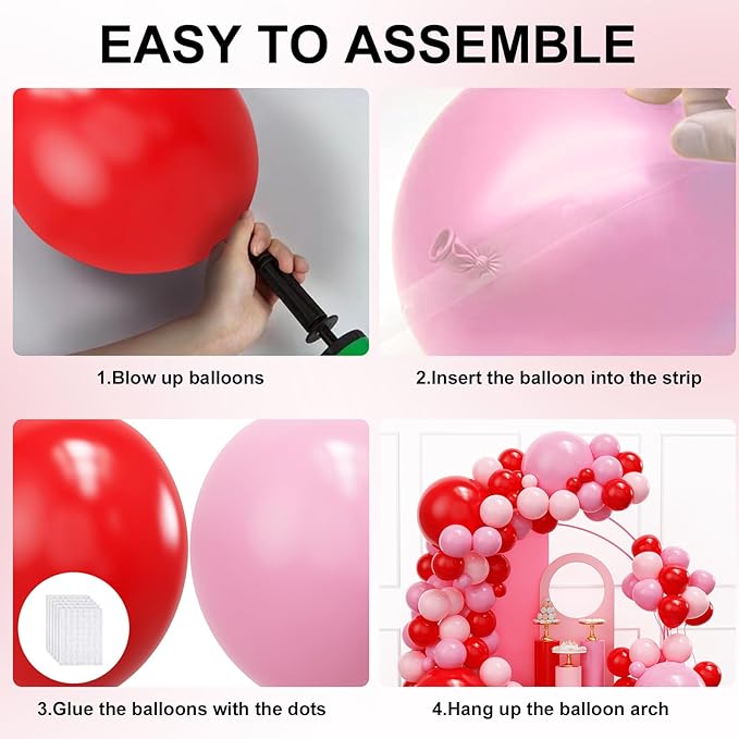 YMSZ Red and Pink Balloons Arch Kit, Valentines Balloons Arch,134pcs