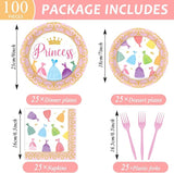 100 Pcs Princess Birthday Plates and Napkins Princess Themed Party