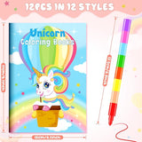 12 Unicorn Mini Coloring Books Kids with 12 Stacking Crayons Unicorn